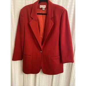 Block Island Petites By Marina Pappas 100% Pure Wool 14 Red Blazer preppy office
